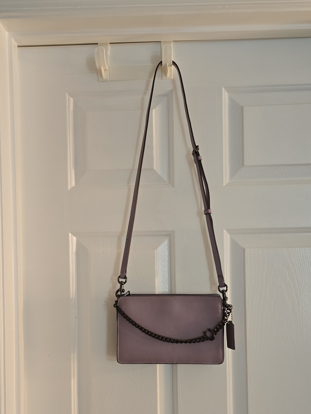 Lilac Leather COACH Crossbody Bag with Chain Accent